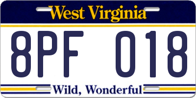 WV license plate 8PF018