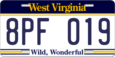 WV license plate 8PF019