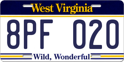 WV license plate 8PF020