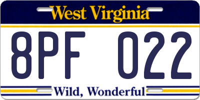 WV license plate 8PF022