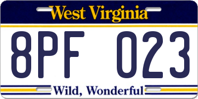 WV license plate 8PF023