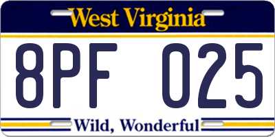 WV license plate 8PF025