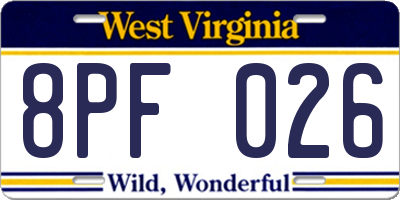 WV license plate 8PF026