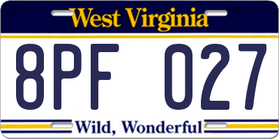 WV license plate 8PF027