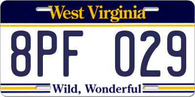 WV license plate 8PF029