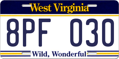 WV license plate 8PF030