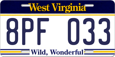 WV license plate 8PF033