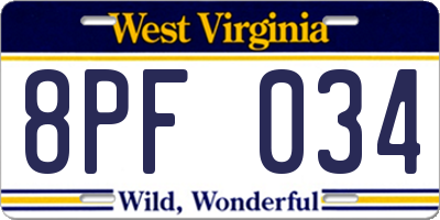 WV license plate 8PF034