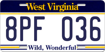 WV license plate 8PF036