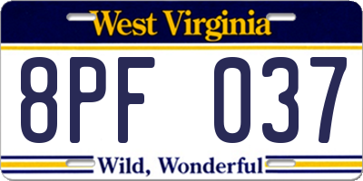 WV license plate 8PF037