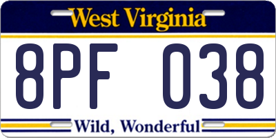 WV license plate 8PF038
