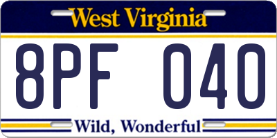 WV license plate 8PF040
