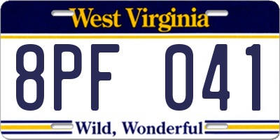 WV license plate 8PF041