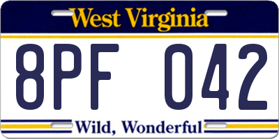 WV license plate 8PF042