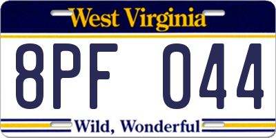 WV license plate 8PF044