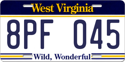 WV license plate 8PF045