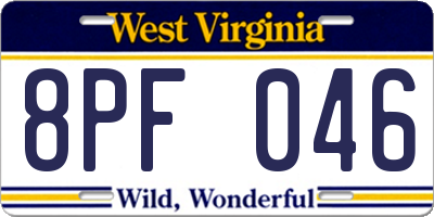 WV license plate 8PF046
