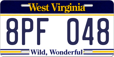 WV license plate 8PF048