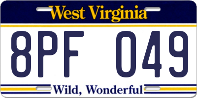 WV license plate 8PF049