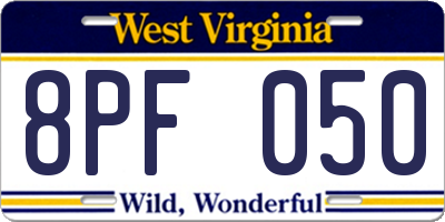 WV license plate 8PF050