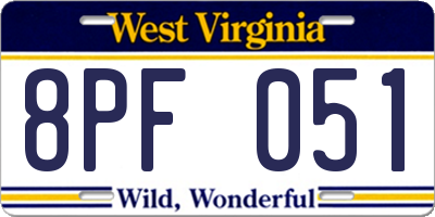 WV license plate 8PF051