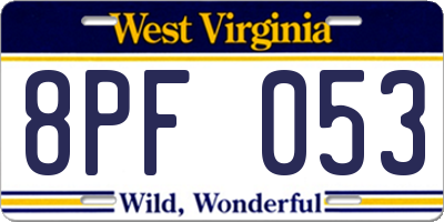 WV license plate 8PF053