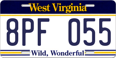 WV license plate 8PF055