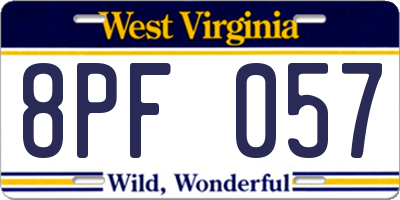 WV license plate 8PF057