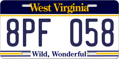 WV license plate 8PF058