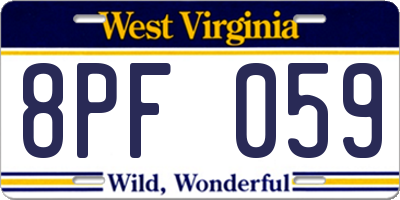 WV license plate 8PF059