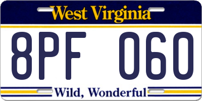 WV license plate 8PF060