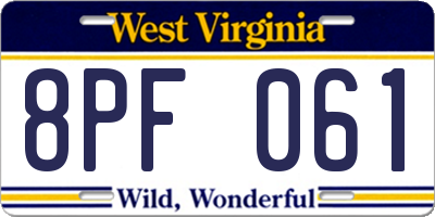 WV license plate 8PF061