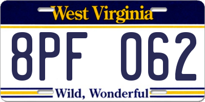 WV license plate 8PF062