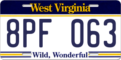 WV license plate 8PF063