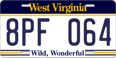 WV license plate 8PF064
