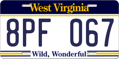 WV license plate 8PF067