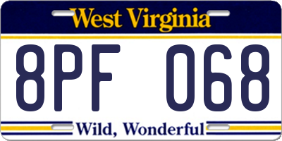 WV license plate 8PF068