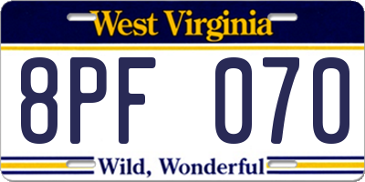 WV license plate 8PF070