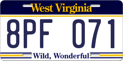 WV license plate 8PF071
