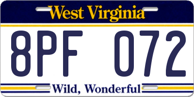 WV license plate 8PF072