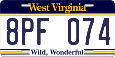WV license plate 8PF074
