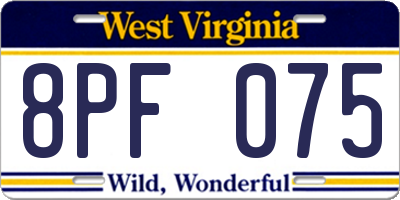 WV license plate 8PF075