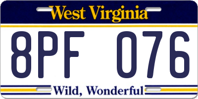WV license plate 8PF076