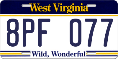 WV license plate 8PF077