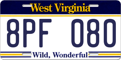 WV license plate 8PF080