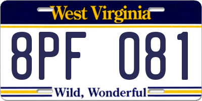 WV license plate 8PF081