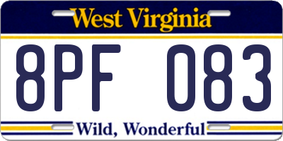 WV license plate 8PF083