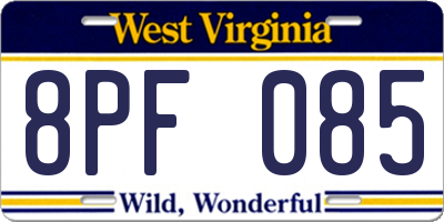 WV license plate 8PF085