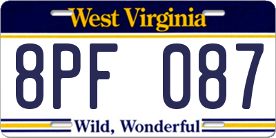 WV license plate 8PF087