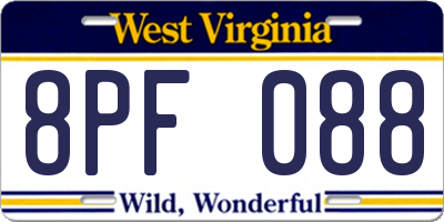 WV license plate 8PF088